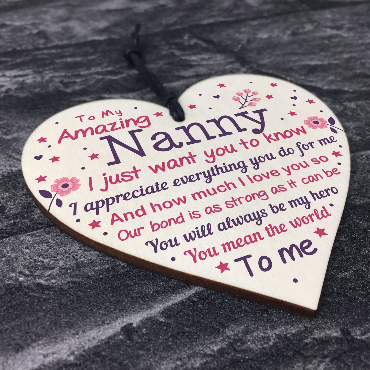 Cute Nanny Wood Heart Nan Birthday Xmas Gift From Grandchil