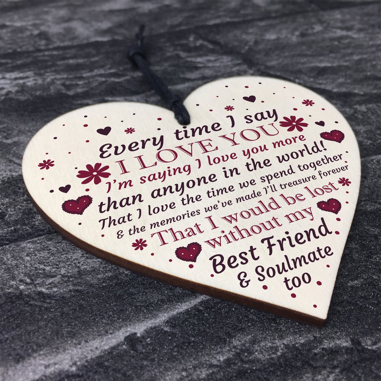 Soulmate Anniversary Gift Wood Heart Plaque Valentines Birthday