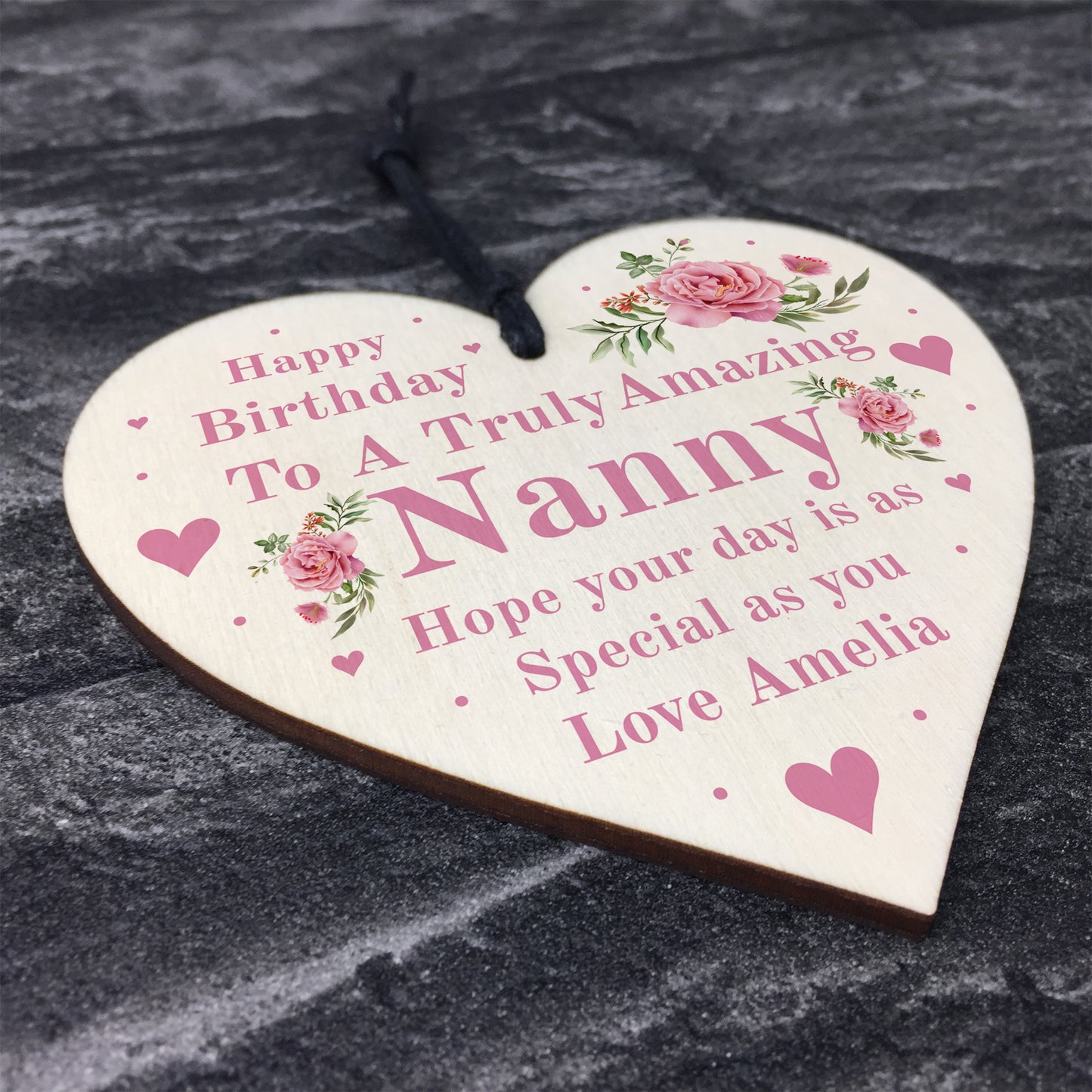 Novelty Happy Birthday Nanny Gifts Hanging Heart Personalised