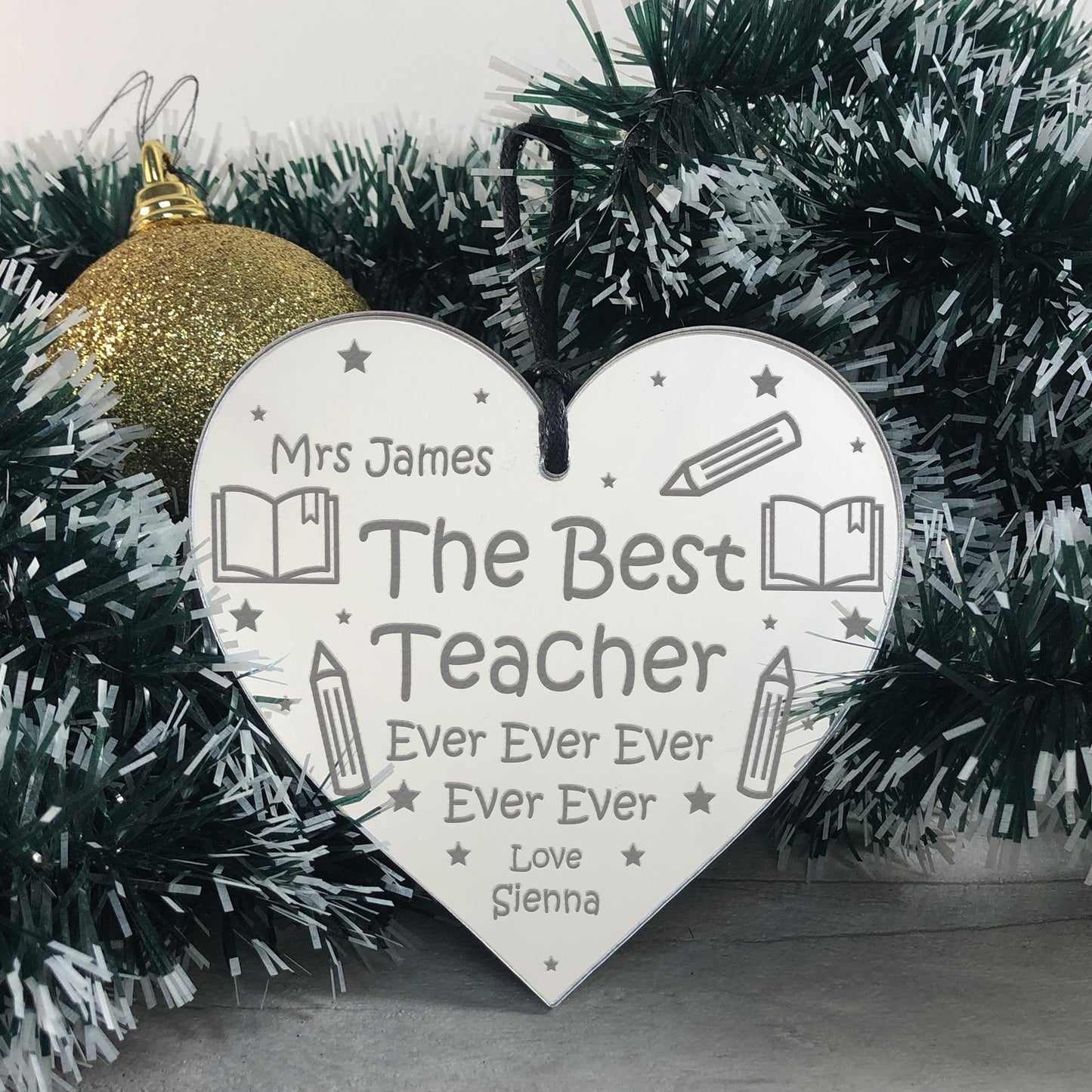 Personalised Best Teacher Gift Mirror Heart Gift For End Of Term
