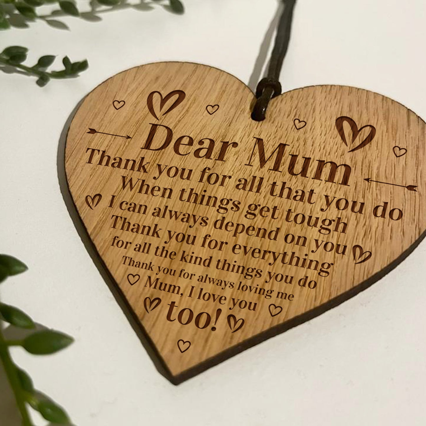 Engraved Mum Heart Oak Wooden Plaque Gift For Mum Birthday