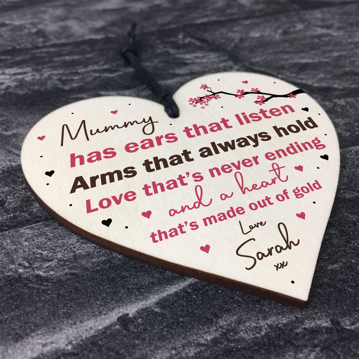 Birthday Christmas Wood Mummy Gift Hanging Heart Personalised
