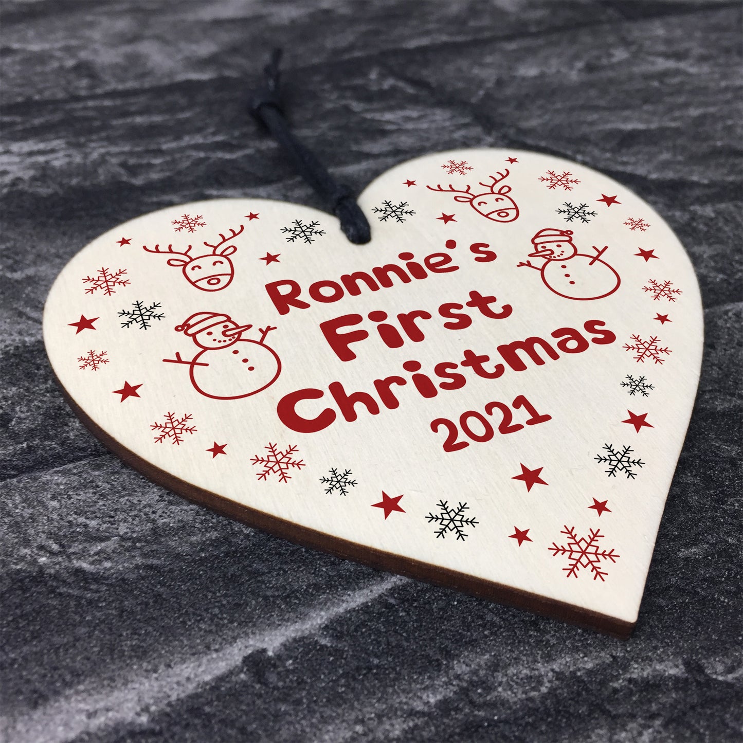 Cute Wooden Hanging Heart Christmas Tree Decoration Personalised
