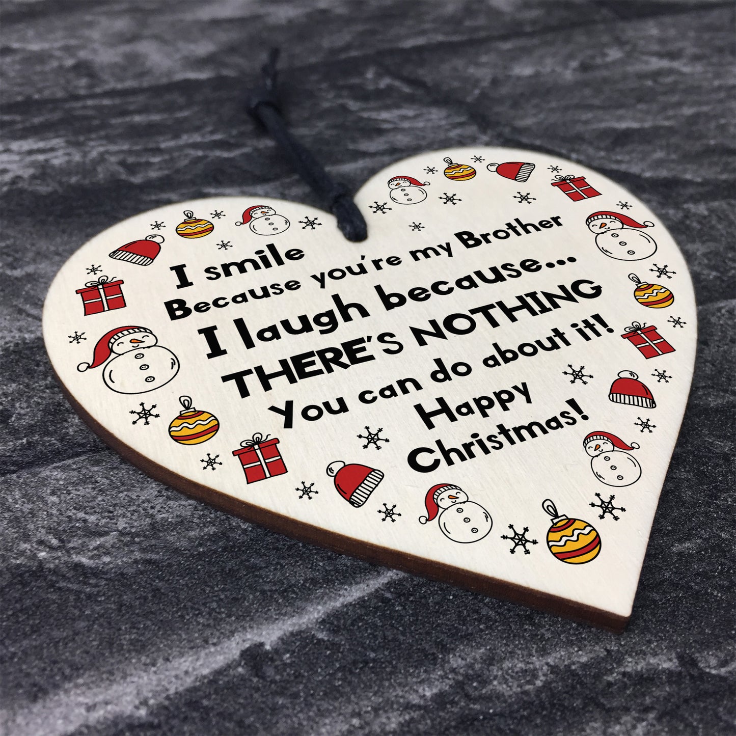 Brother Christmas Novelty Gift For Him Wood Heart Bauble Decor