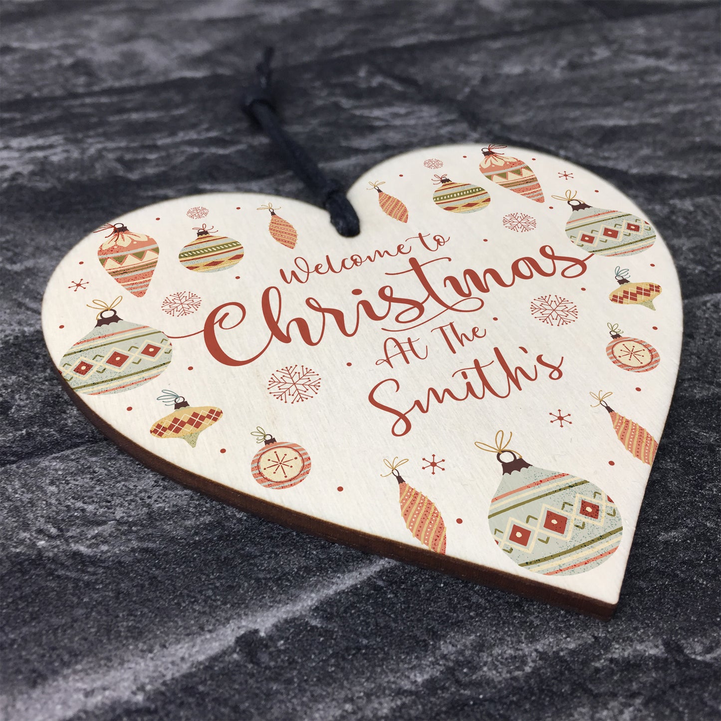 Personalised Hanging Christmas Decoration Heart Welcome Xmas