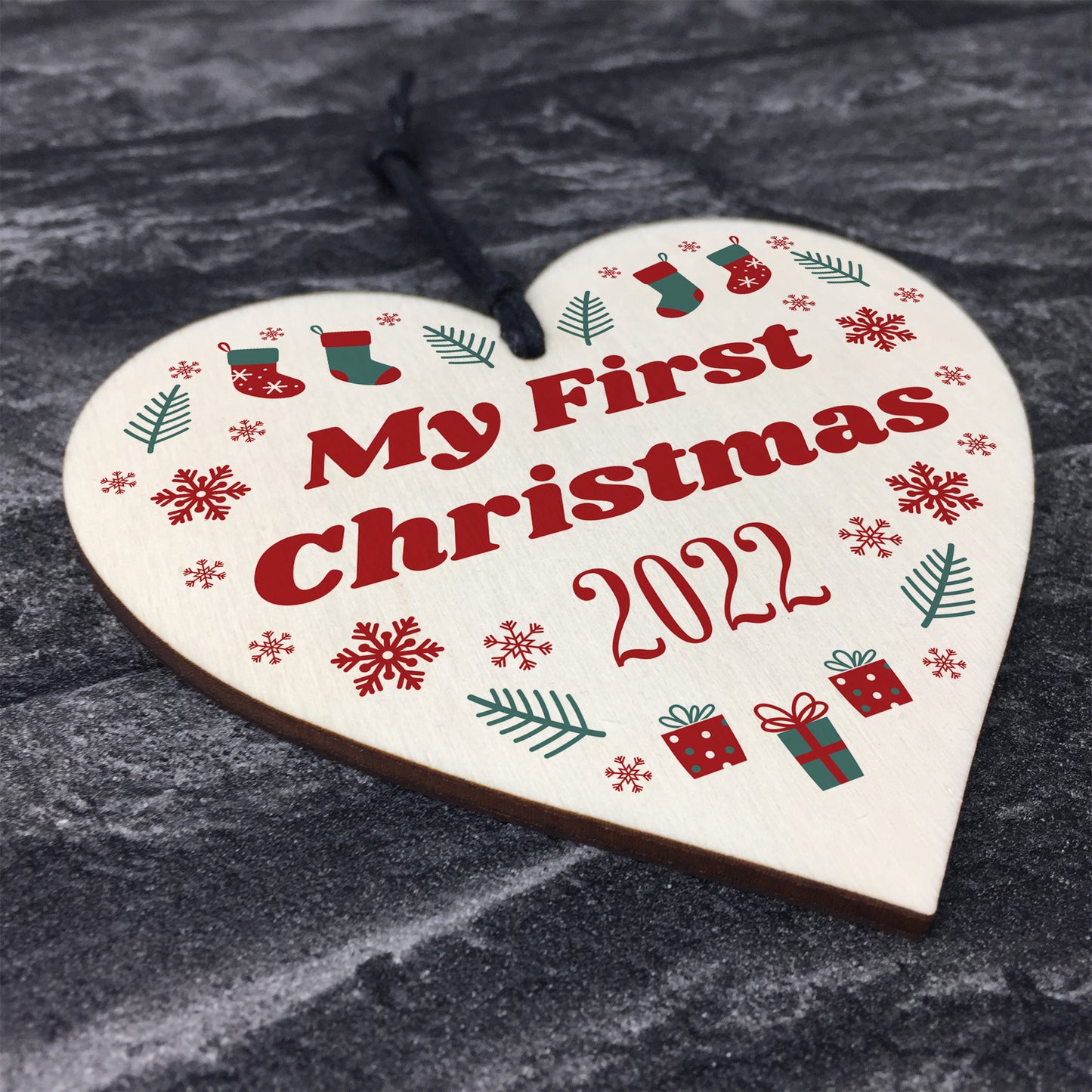 Baby Son Daughter's First Christmas 2022 Wooden Tree Bauble