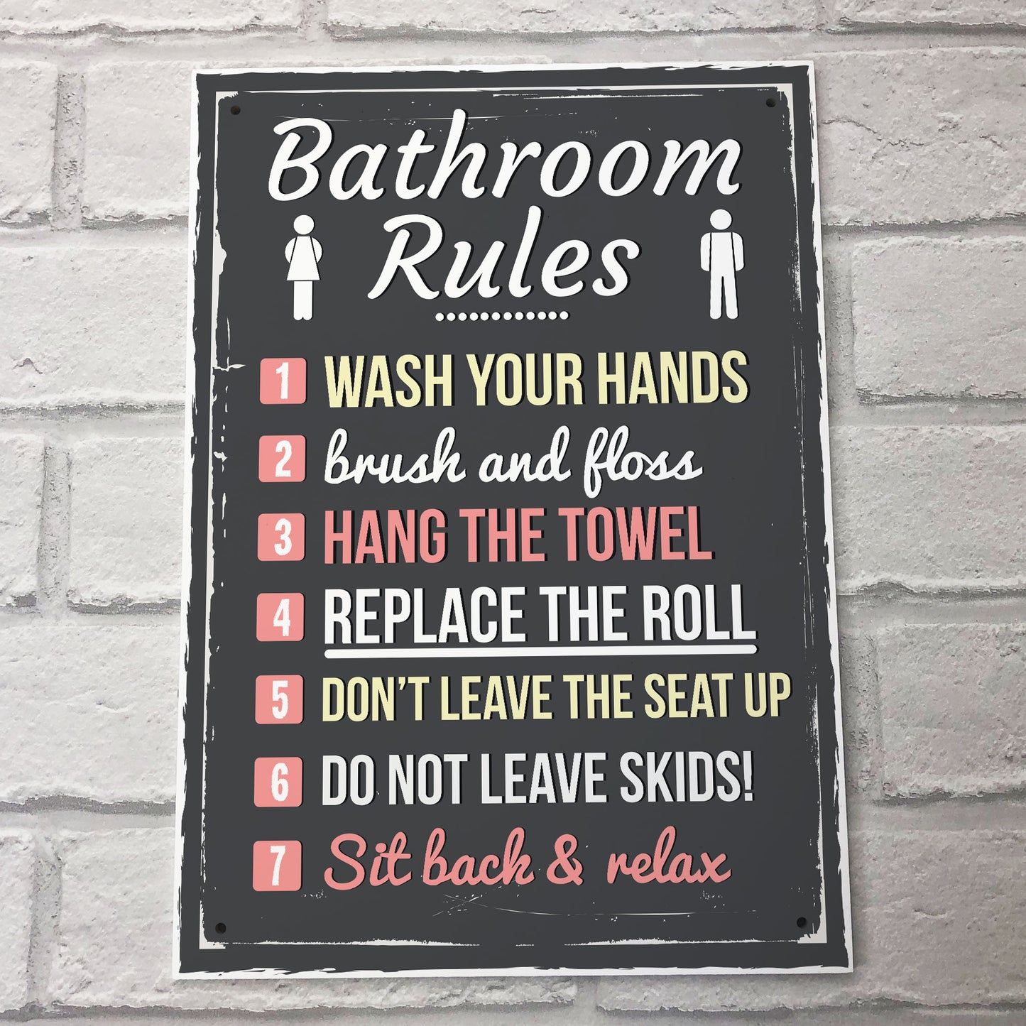 Bathroom Rules Funny Toilet Door Wall Sign Novelty Joke Plaque