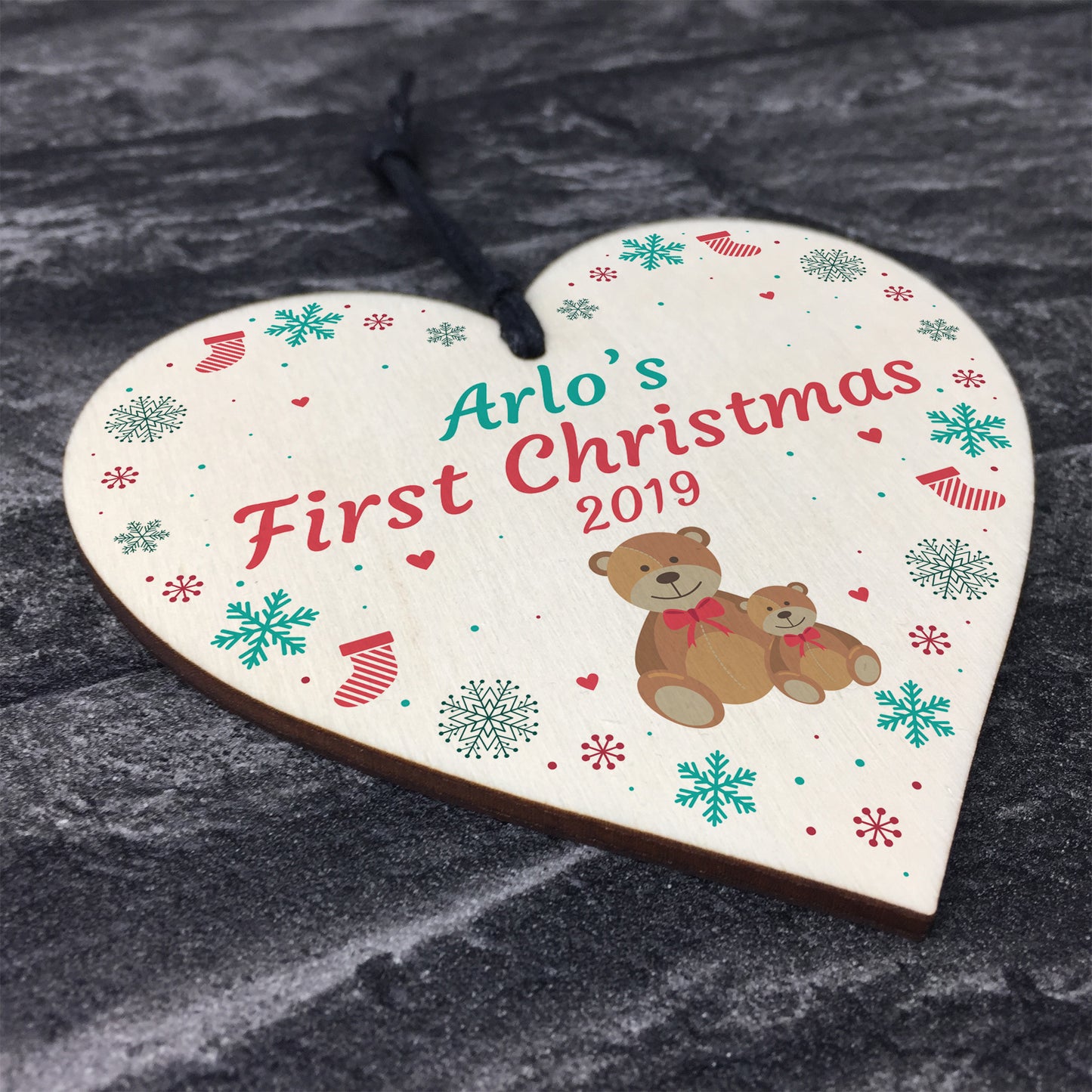 Baby 1st Christmas Gift Personalised Wood Heart Boy Girl Gift