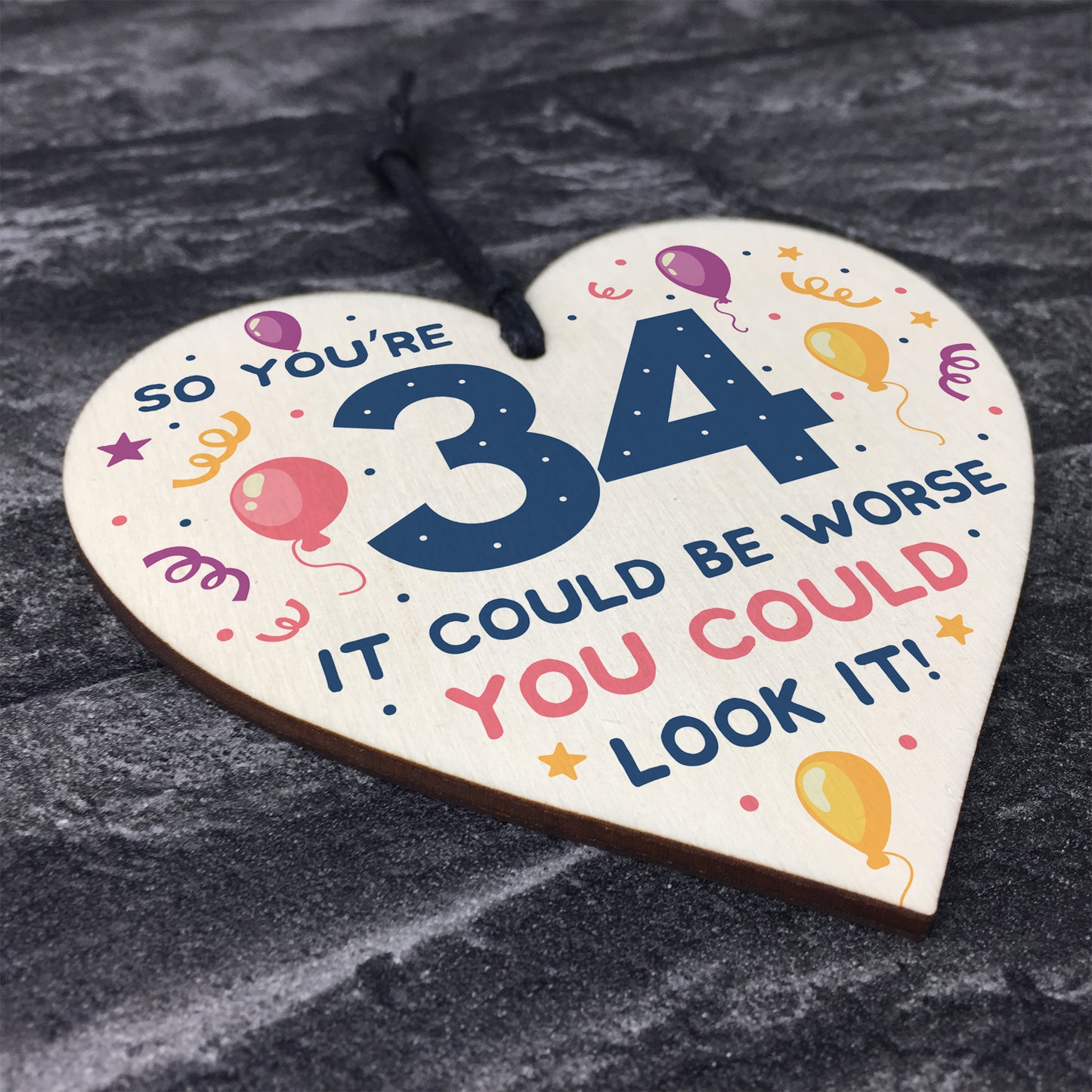 Novelty 34th Birthday Gifts Wood Heart Sign Funny Present