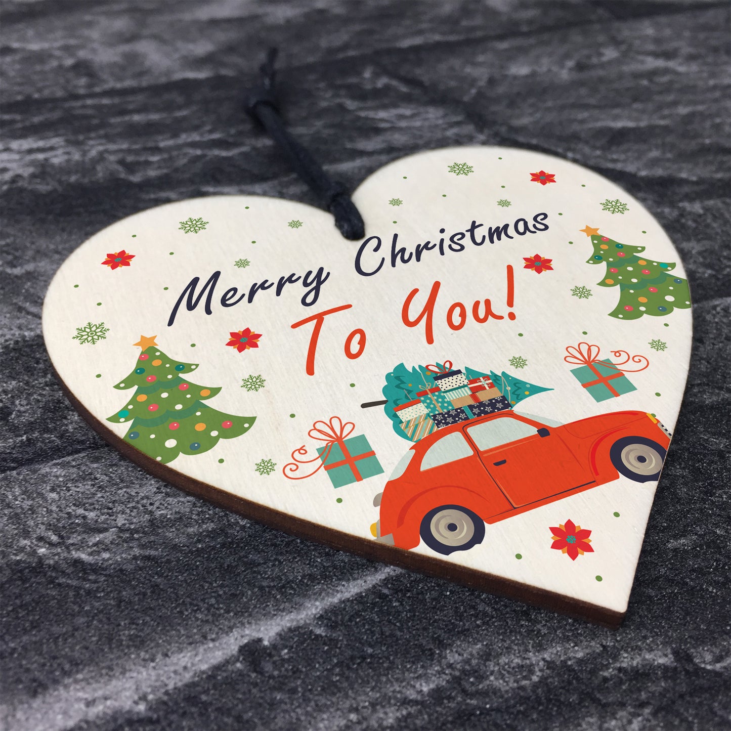 Merry Christmas To You Hanging Gift Wood Tree Decoration Family