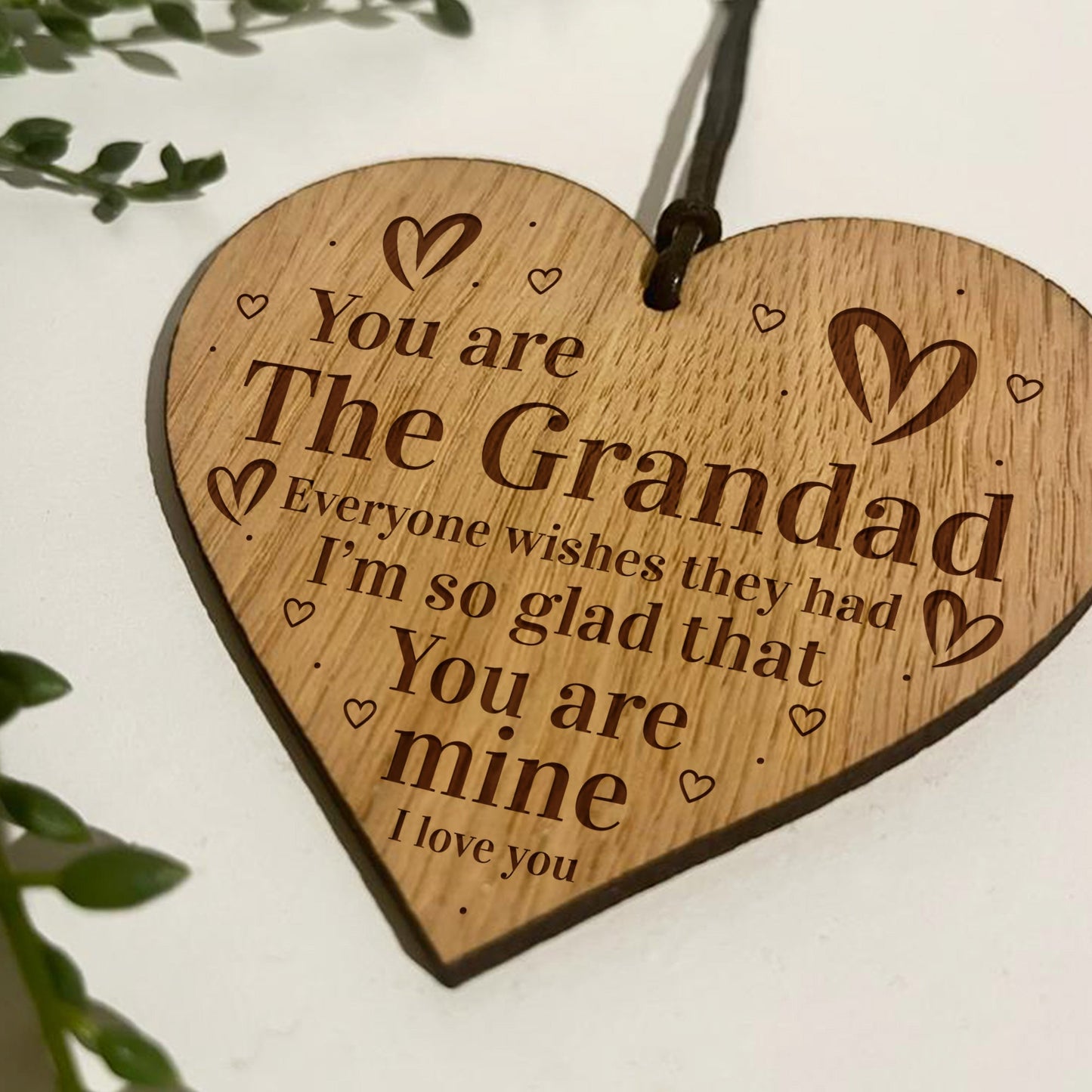 Grandad Gift Engraved Wood Oak Heart Gift For Him Birthday Gift