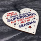 Grandad Birthday Christmas Gift Superhero Theme Wooden Heart