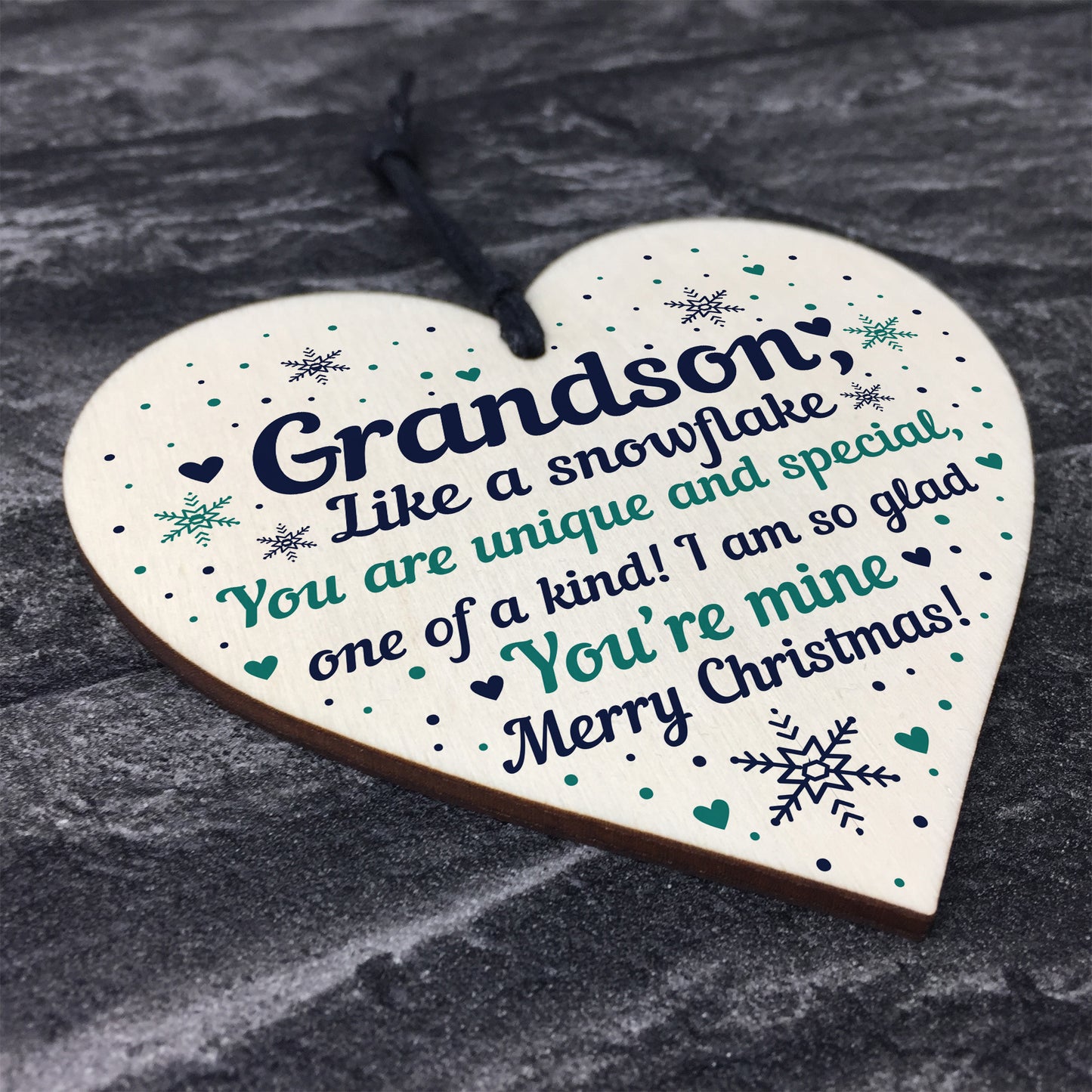 Grandson Christmas Ornament Bauble Wooden Heart Keepsake Gift