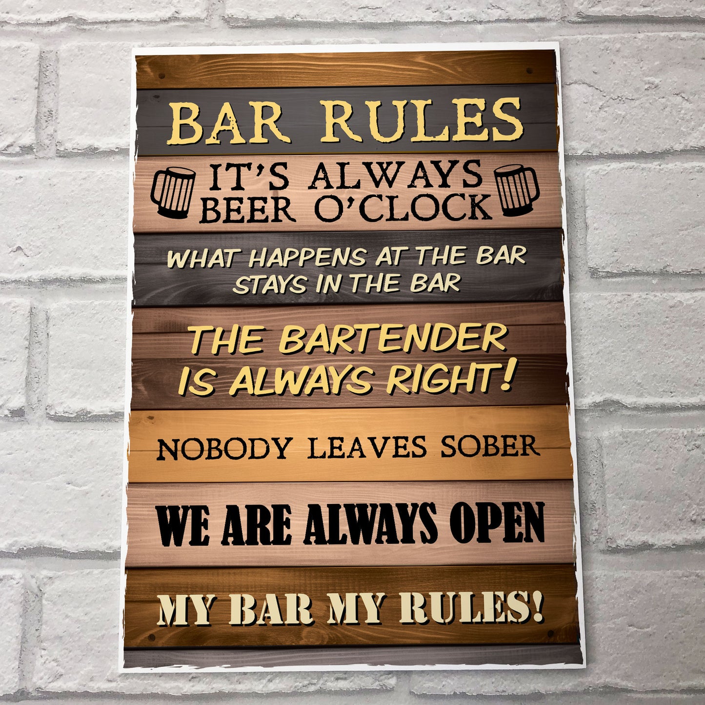 Bar Rules Sign For Home Bar Man Cave Garage Shed Hanging Sign