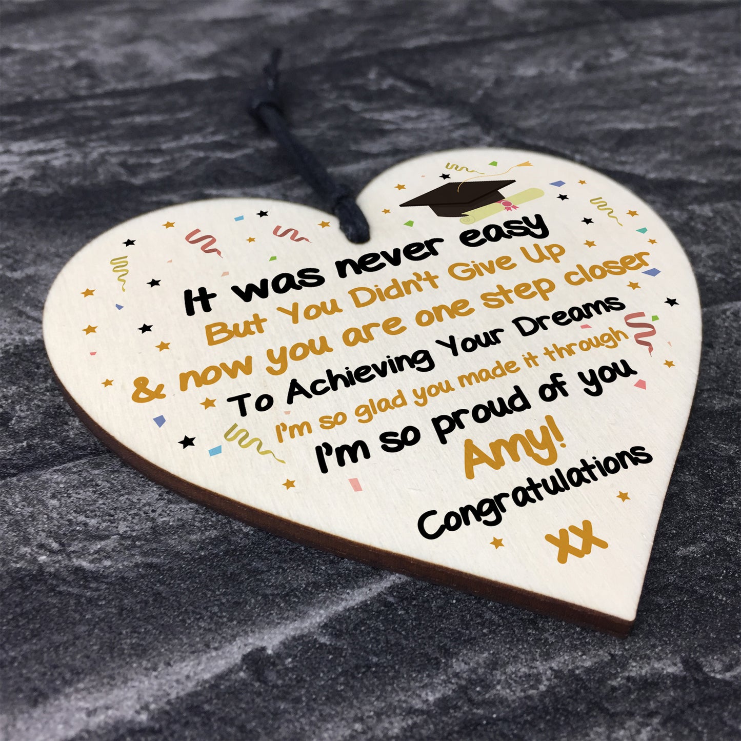 Graduation Gifts PERSONALISED Congratulations Wood Heart