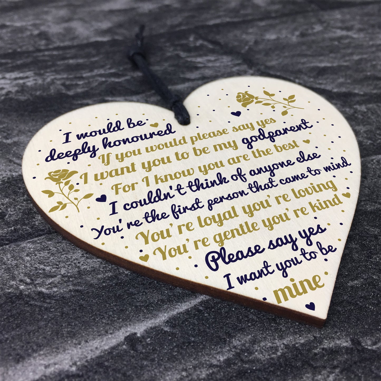Godparent Wooden Heart Sign Keepsake Thank You Gift Christening
