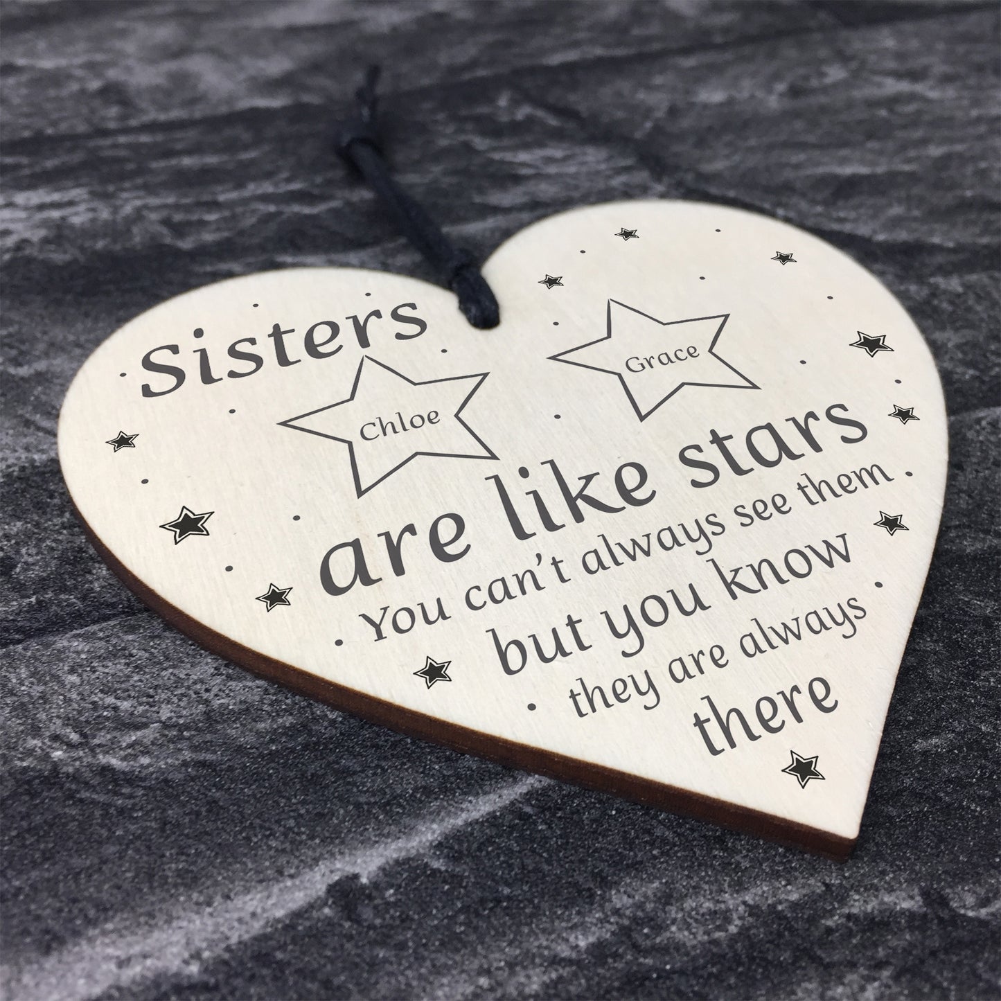 Sisters Are Like Stars Wooden Heart Thank You Gift For Birthday
