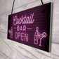 Cocktail Bar OPEN Hanging Home Bar Man Cave Decor Sign Garden
