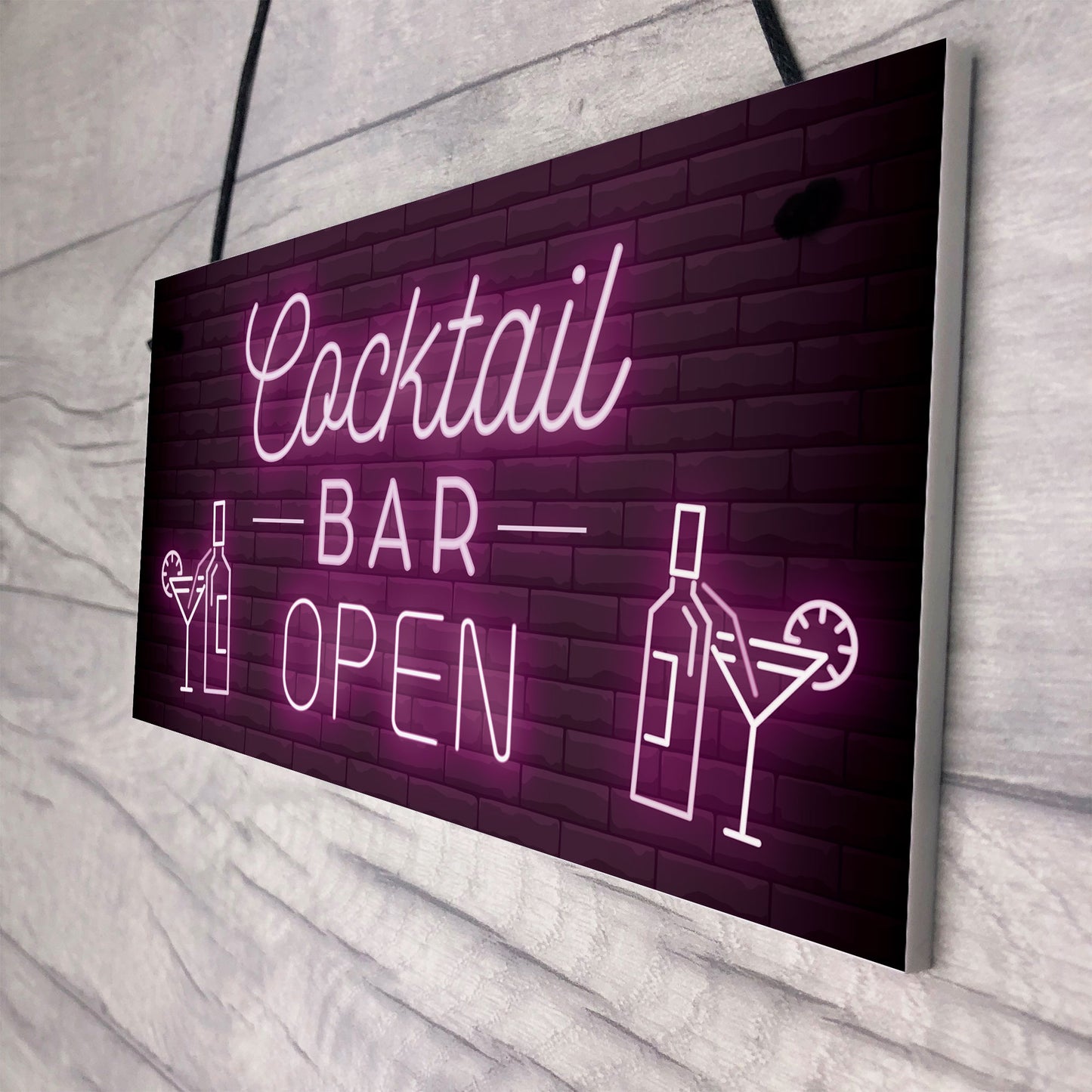 Cocktail Bar OPEN Hanging Home Bar Man Cave Decor Sign Garden