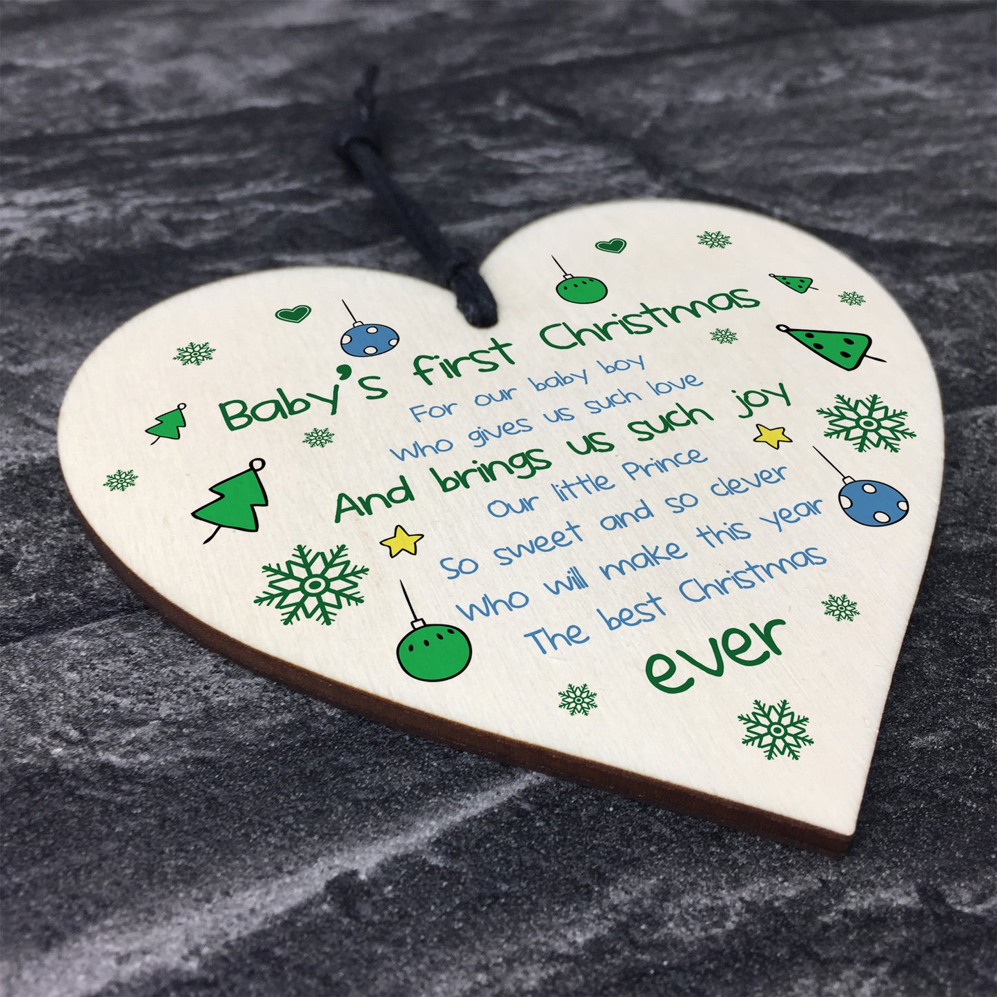 Newborn Baby First Christmas Wood Heart Tree Decoration Bauble