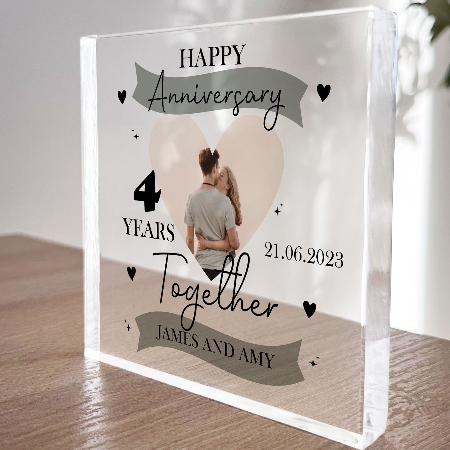 4th Anniversary Gift Personalised Photo Block Husband