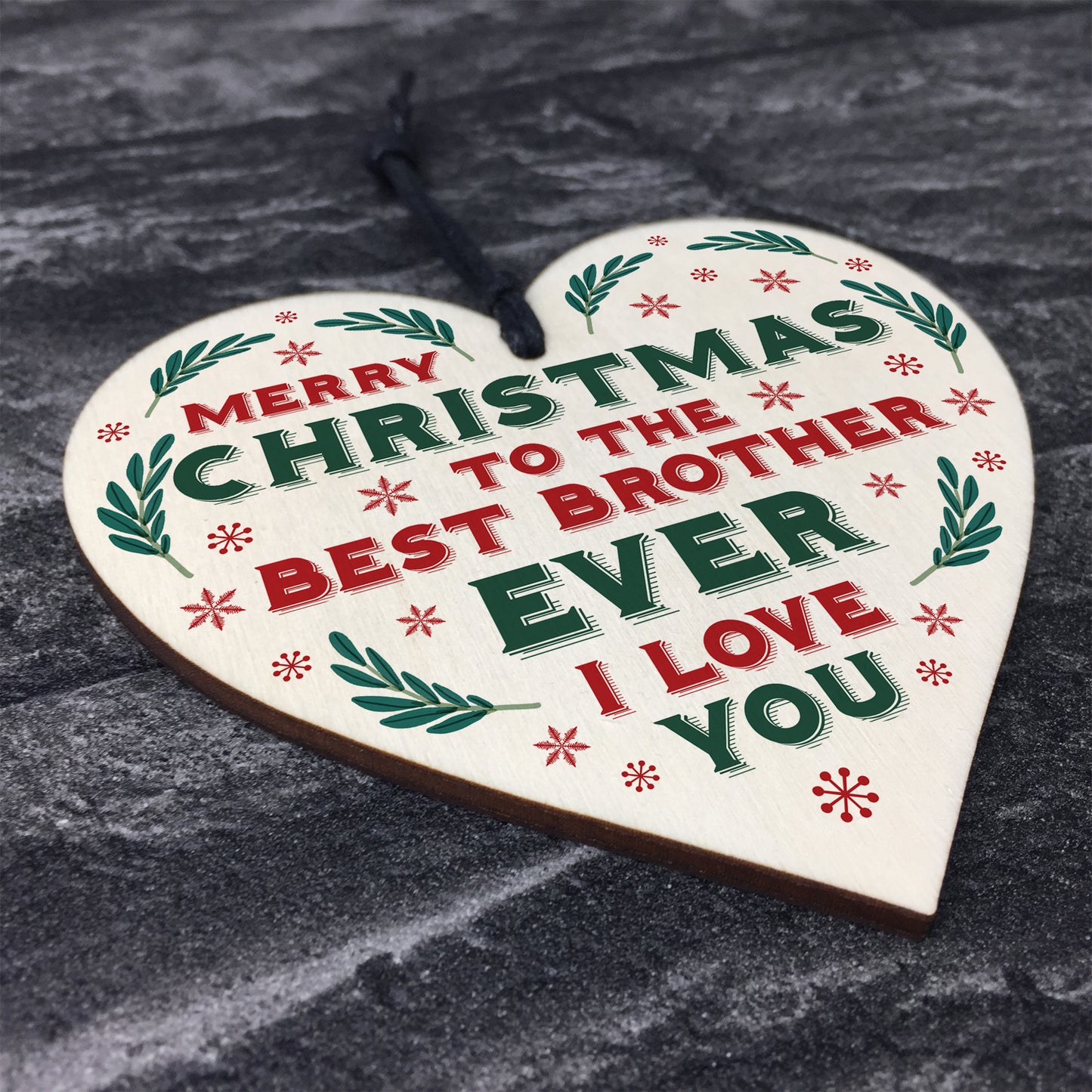 Christmas Gift For Brother Hanging Wood Heart Bauble