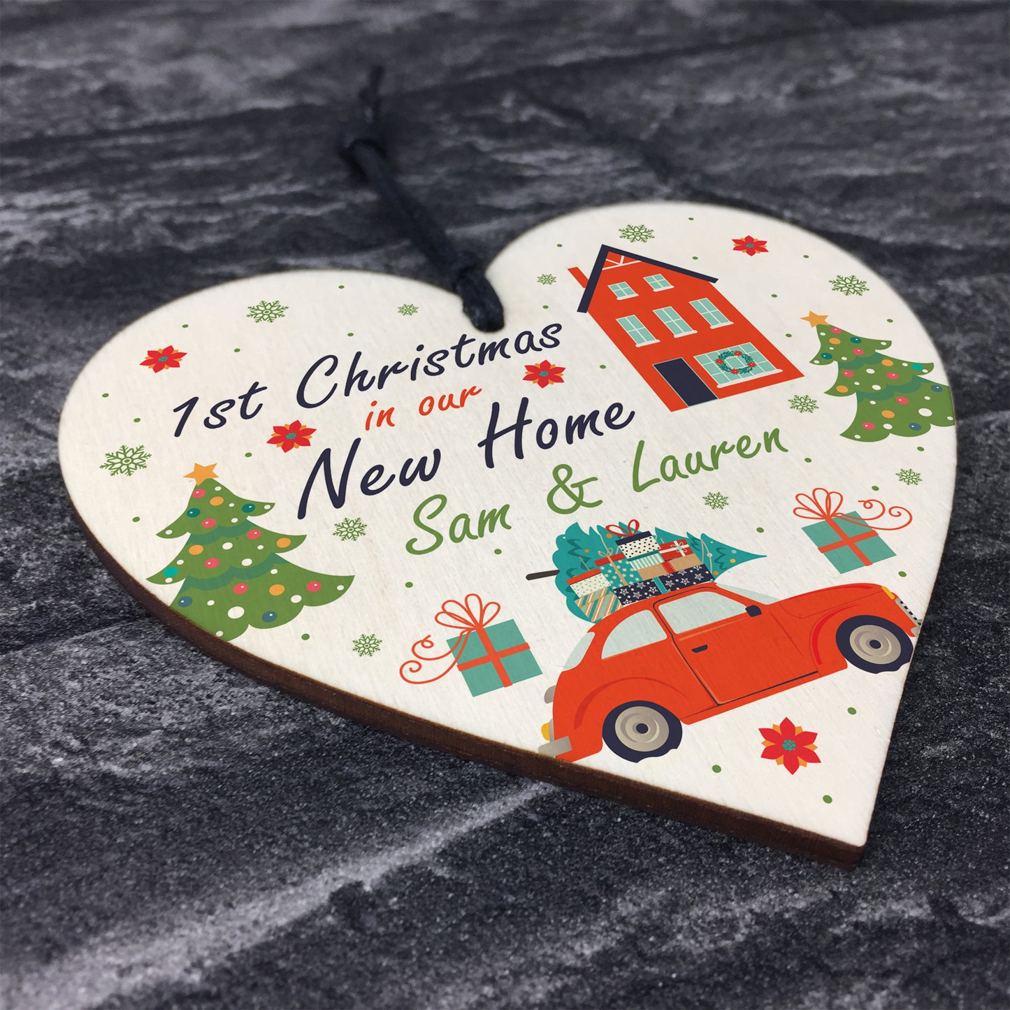 New Home Bauble Personalised Wood Heart Christmas Decoration