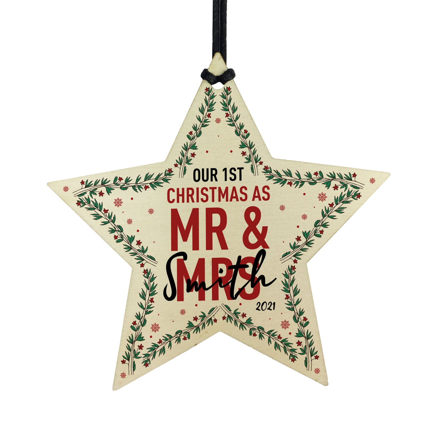 Personalised 1st Christmas As Mr And Mrs Wood Star Tree Decor