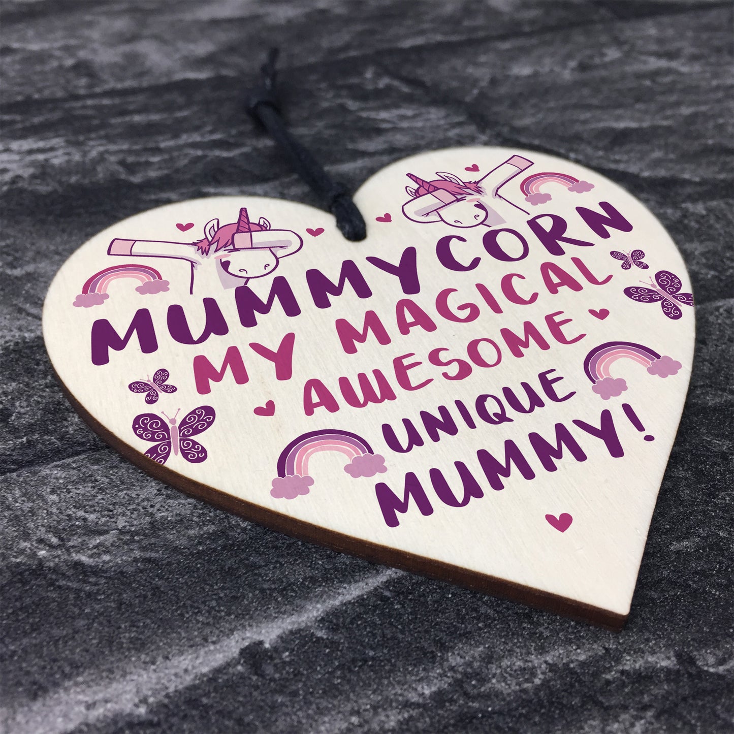 Novelty Mummy Gift For Birthday Christmas Wood Heart Unicorn