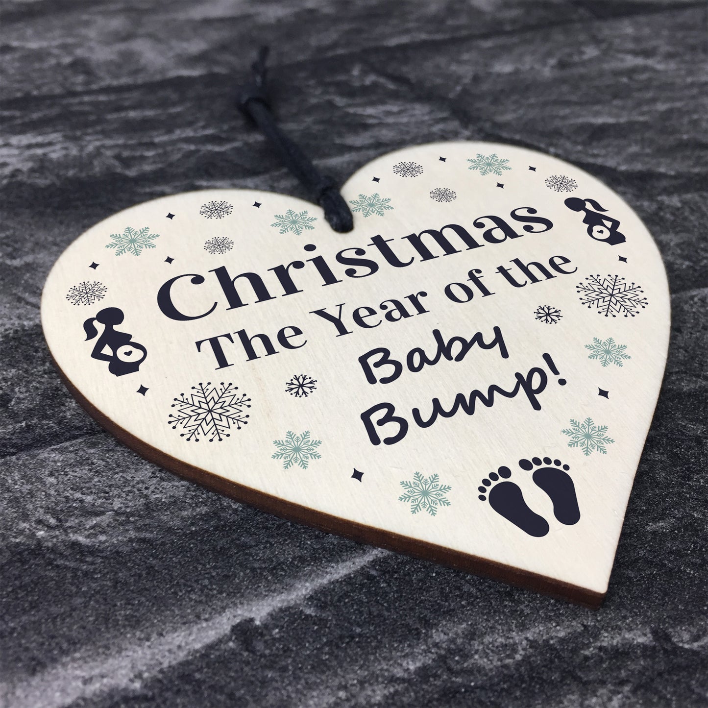 Christmas Baby Bump Gifts Wood Heart Bauble Mum Dad To Be
