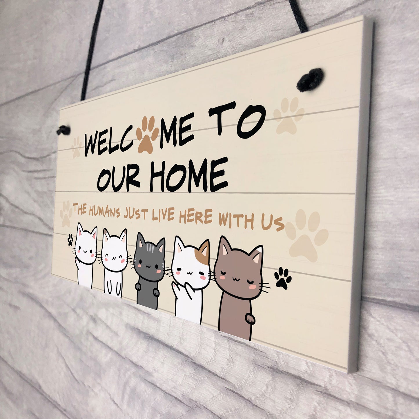 Cat Sign Welcome To Our Home Cat Lover Gift Hanging Door Sign