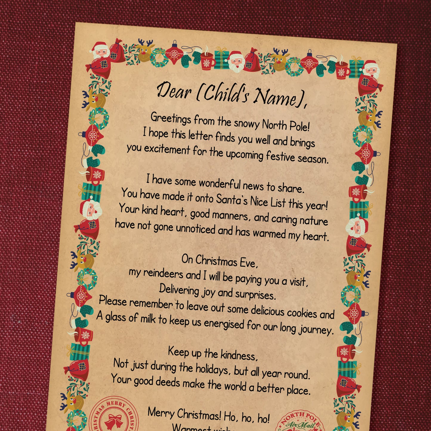 Christmas Eve Box Filler Personalised Letter From Santa Daughter