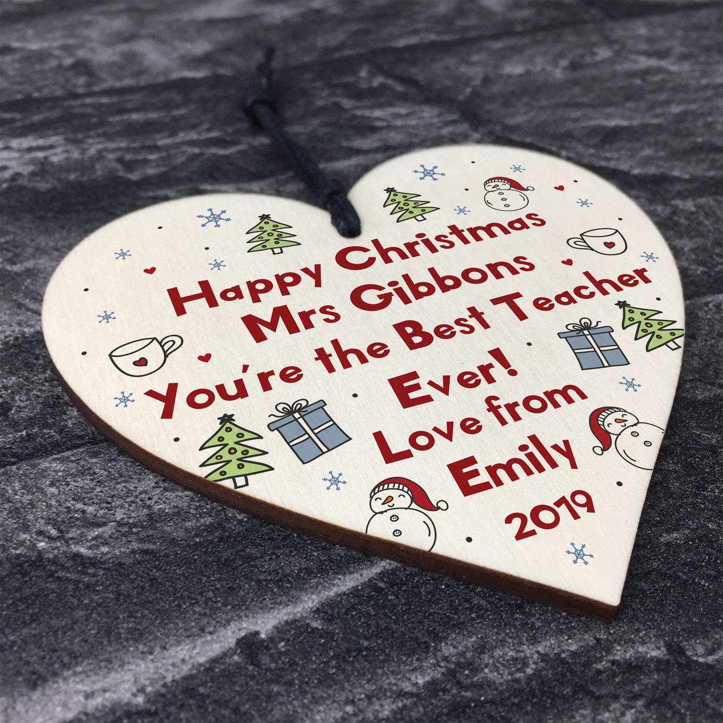 Handmade Christmas Heart Personalised Best Teacher Thankyou Gift