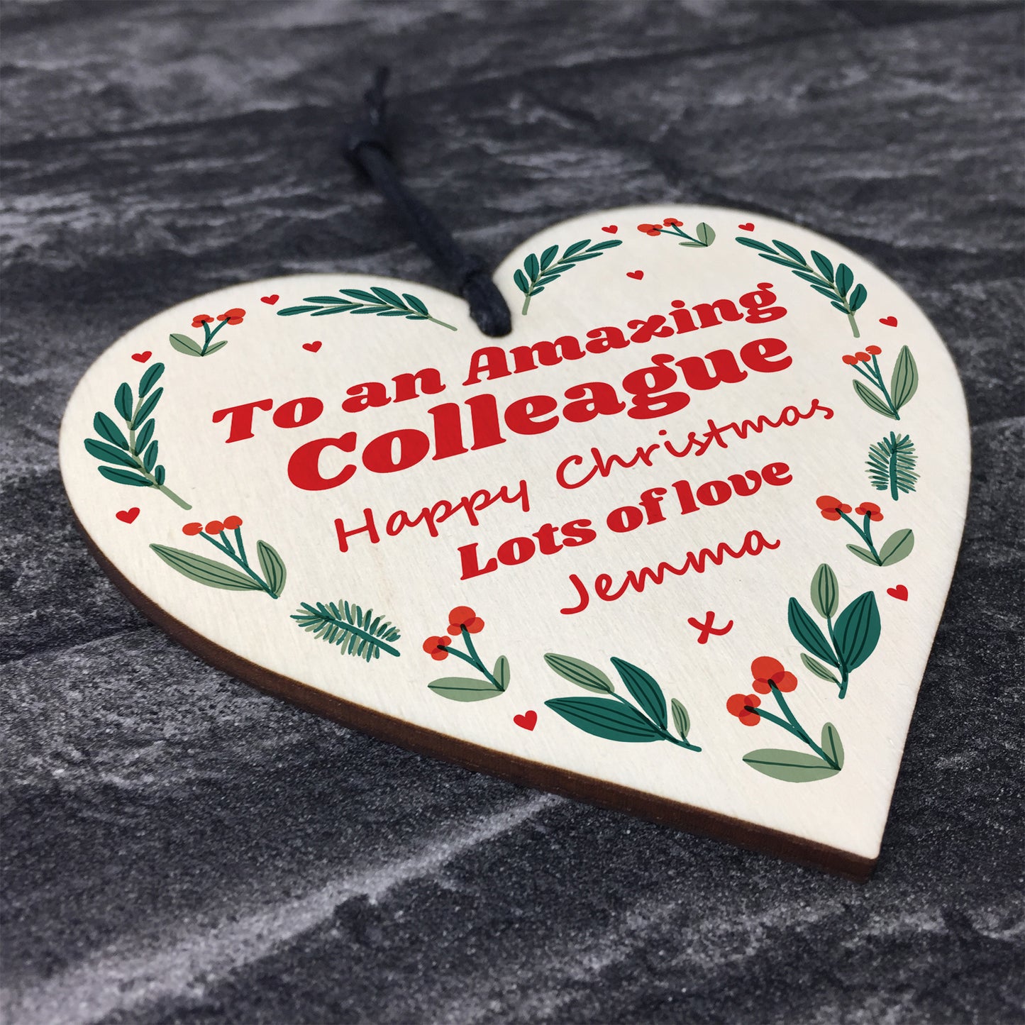 Personalised Christmas Colleague Gift Wood Heart Gift For Friend