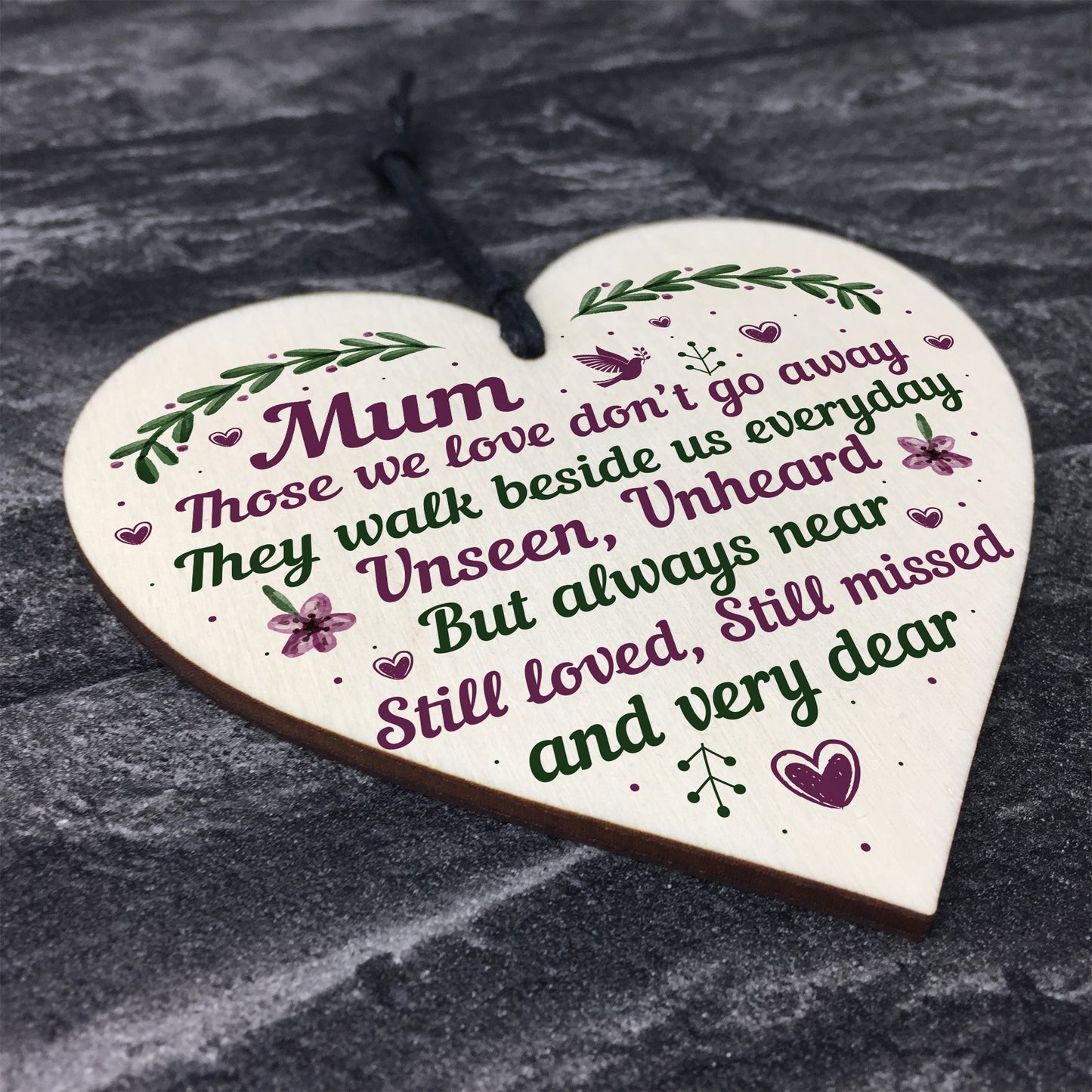 Mum Memorial Plaque Christmas Bauble Grave Wooden Hanging Heart