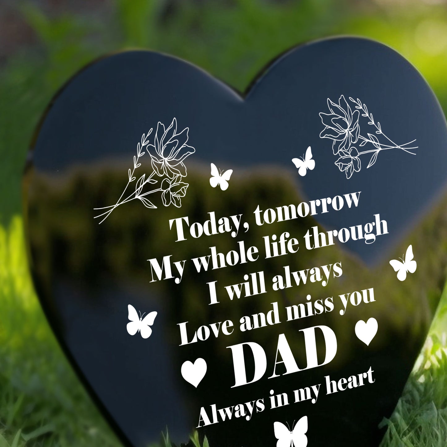 Dad Memorial Graveside Marker Plaque Ornament Black Arylic Heart