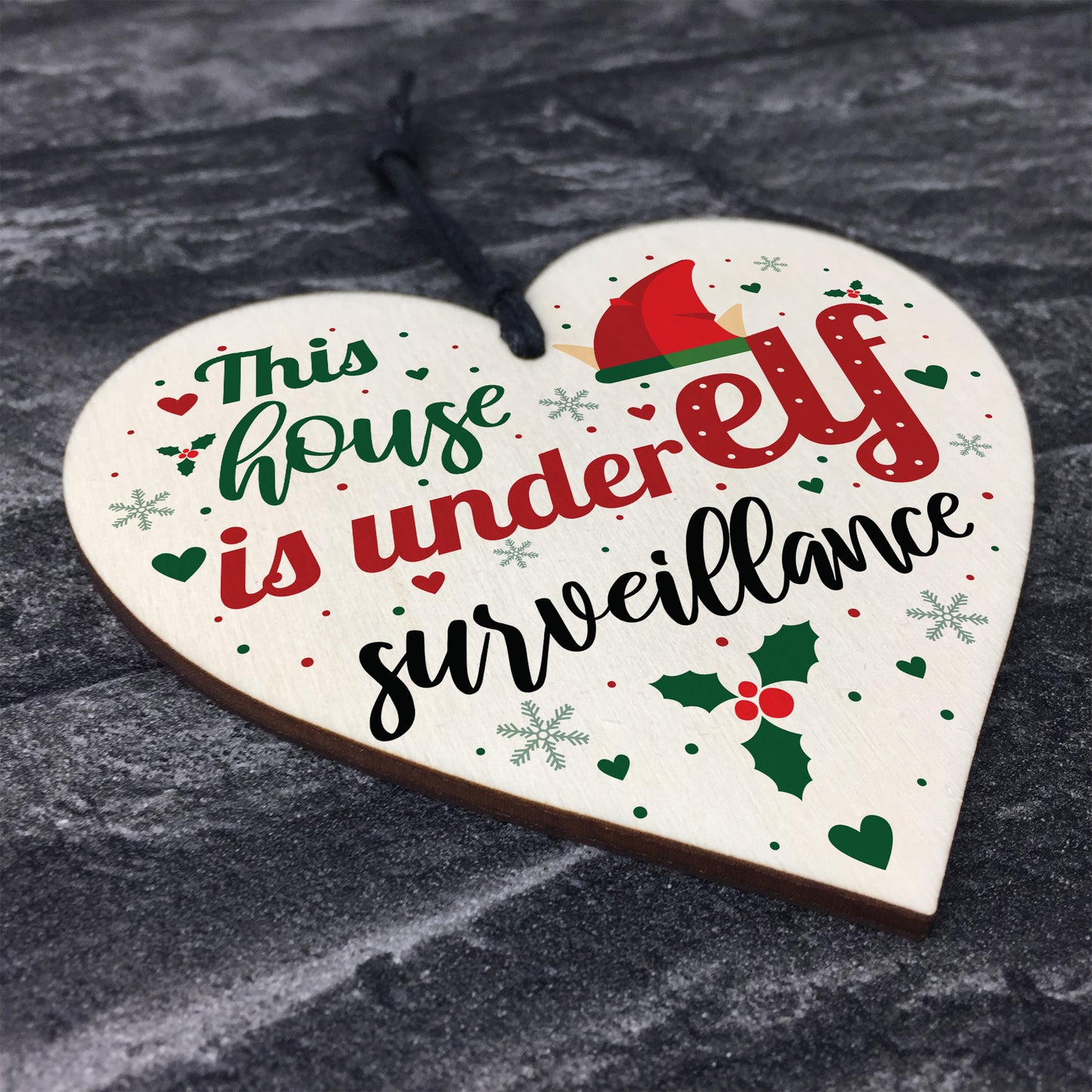 Funny Under Elf Surveillance Heart Home Decor Christmas Kid GIFT