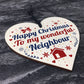 Happy Christmas Card Neighbour Wood Heart Plaque Friendship Gift