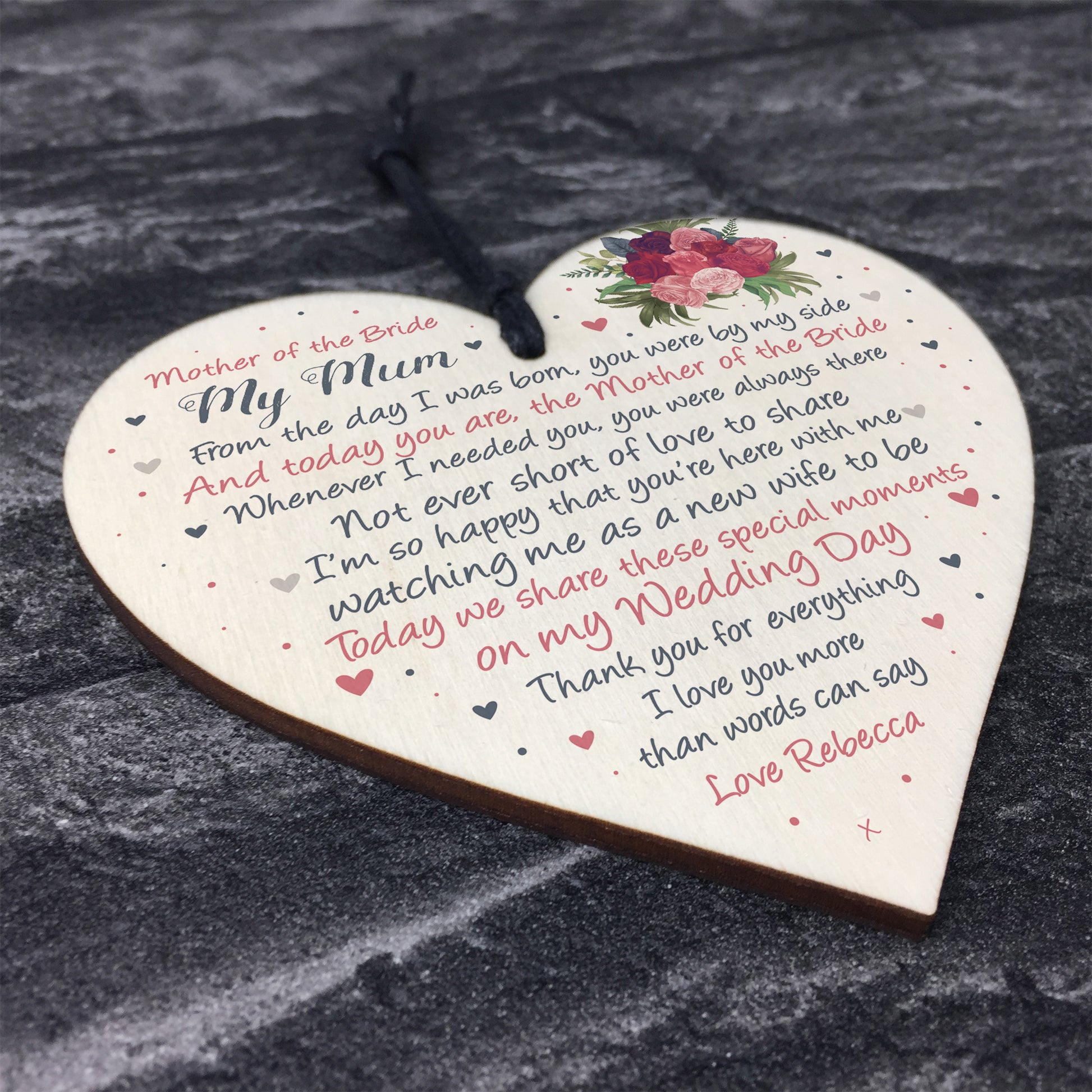 Mother of the Bride Personalised Wood Heart Wedding Gift Poem