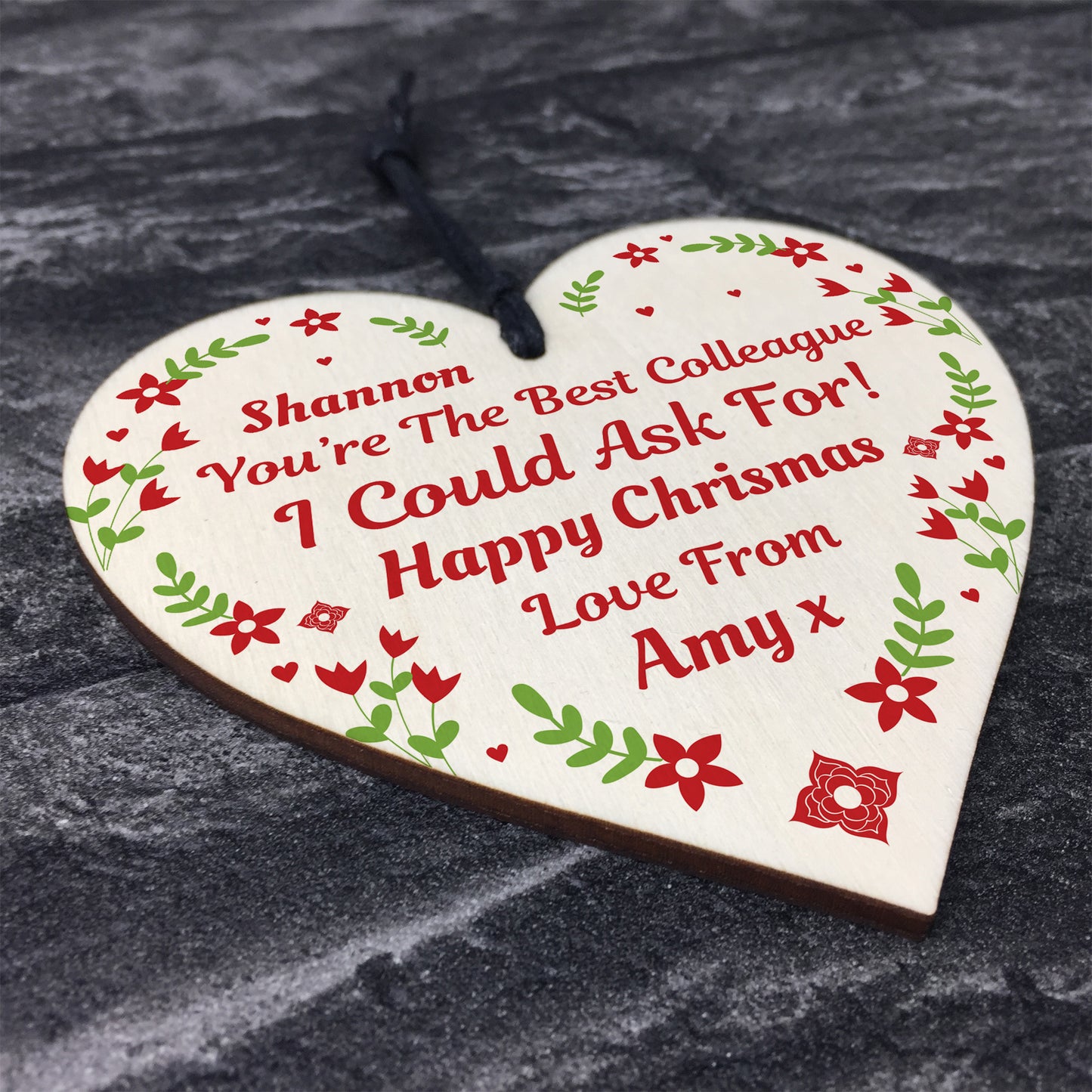 Christmas Personalised Gift For Colleague Wood Heart Gifts