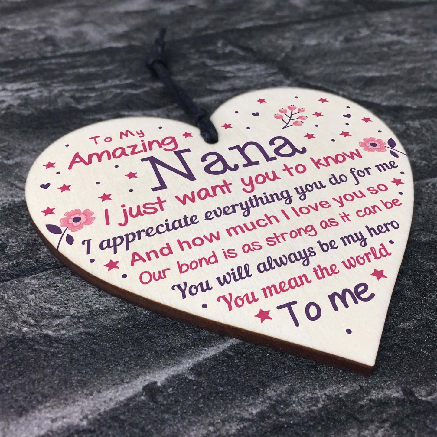 Cute Nana Wood Heart Nan Birthday Christmas Gift From Grandchild
