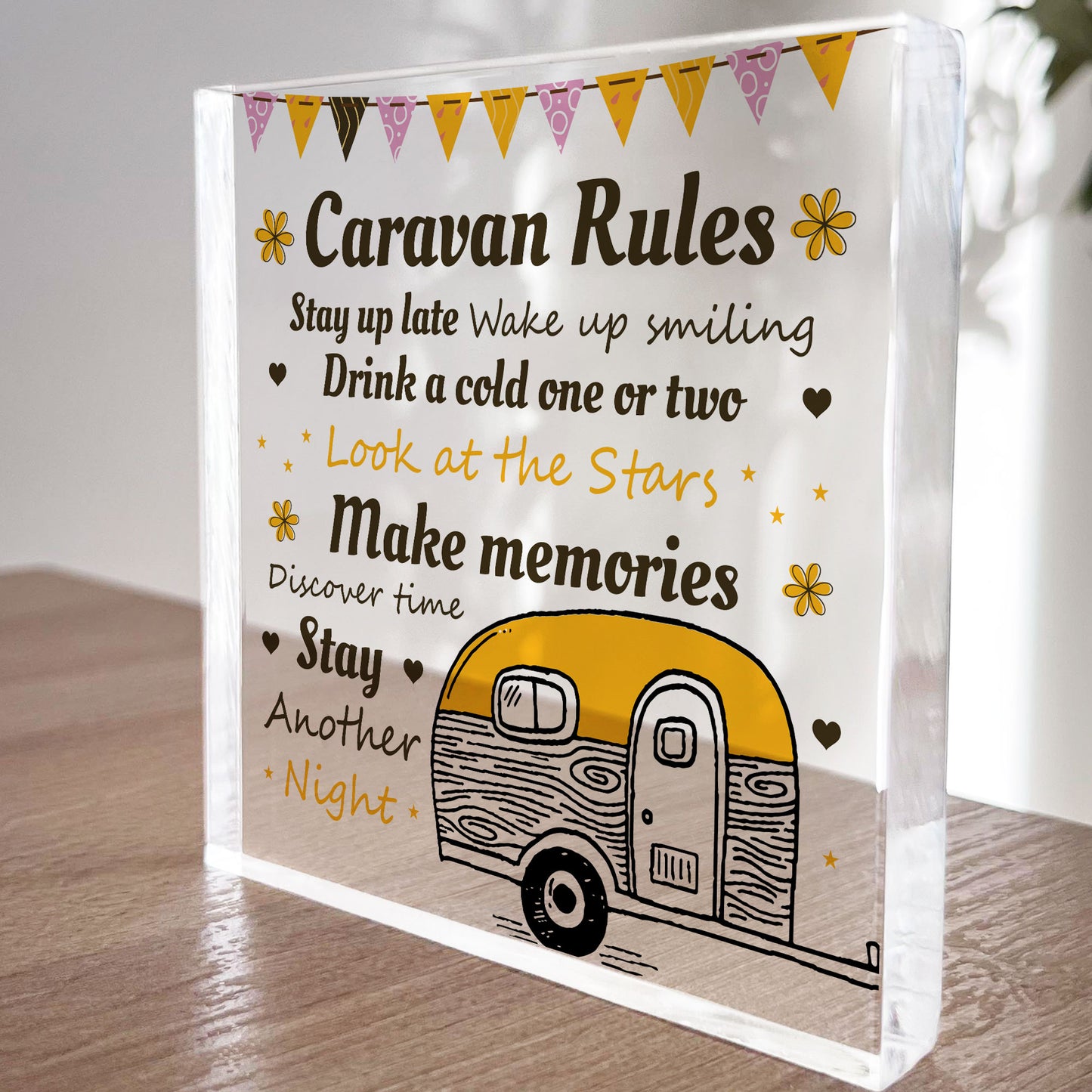 Caravan Rules Plaque Acrylic Freestanding Block Caravan Gift