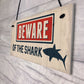 Funny Beware Of The Shark Hot Tub Sign Novelty Lazy Spa Signs
