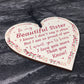 Beautiful Sister Wood Heart Special Gift For Sister Birthday